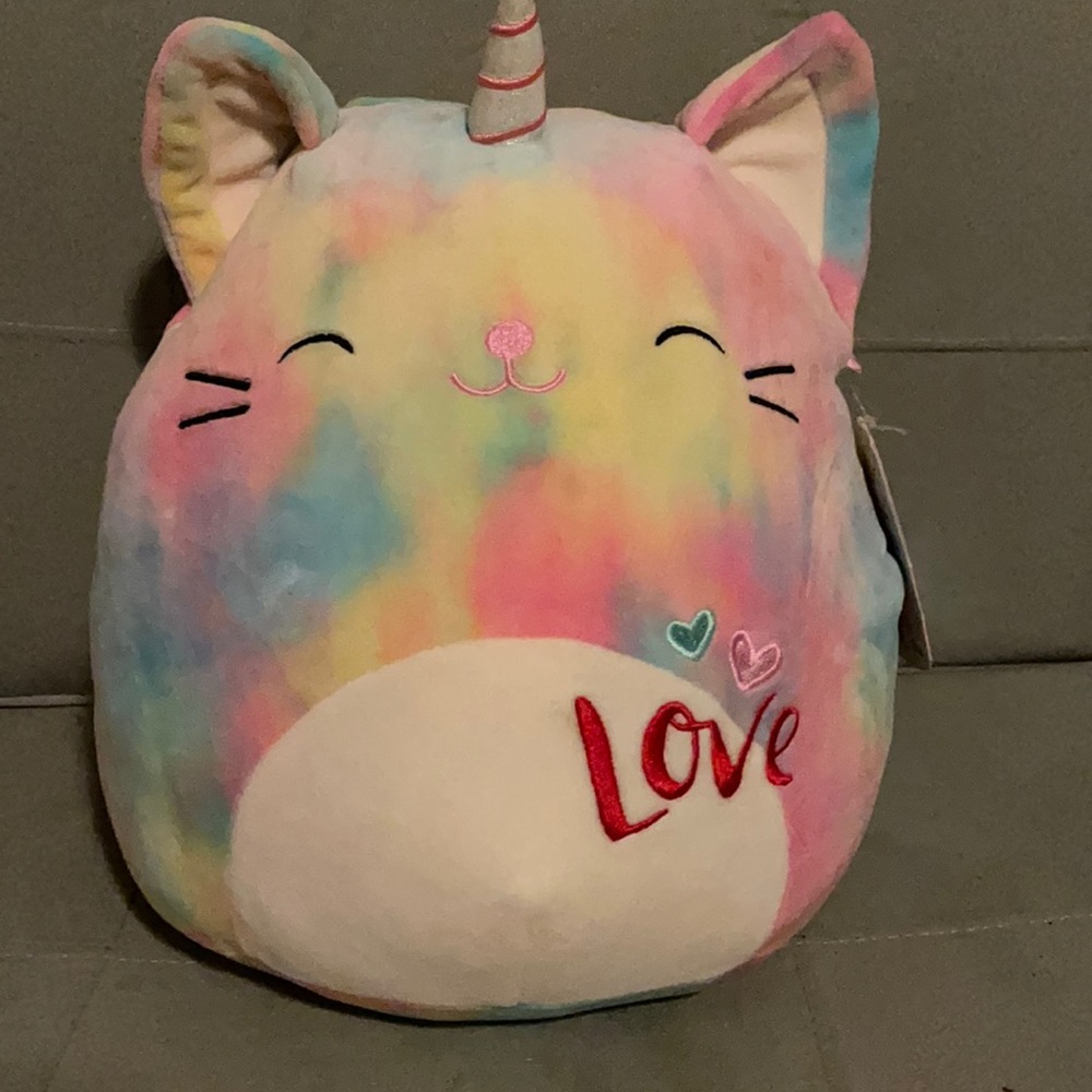 This is a tie-dye Valentine’s Day cat